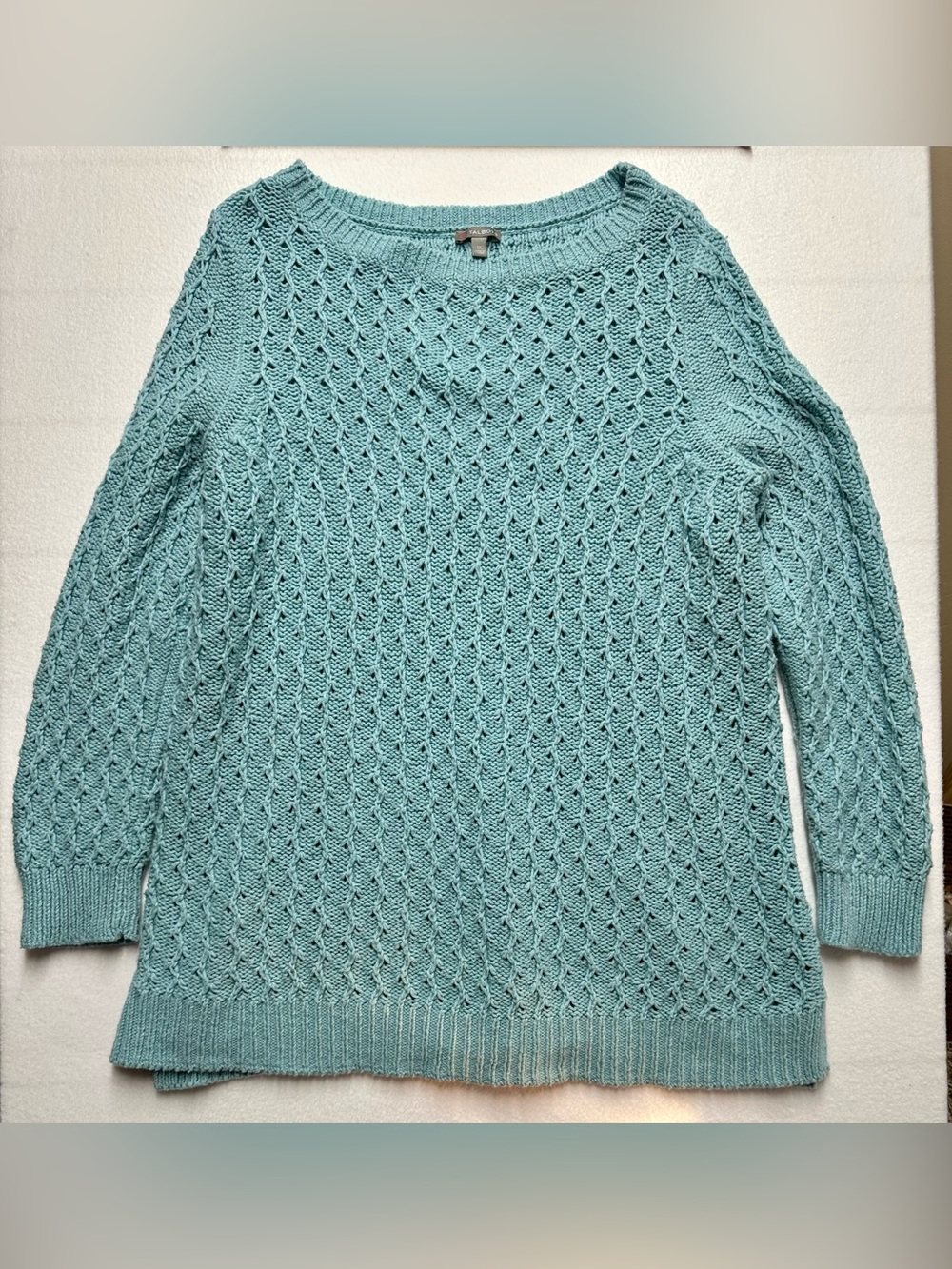 Talbots Women’s 1X Blue Cable Knit Pullover Sweater Cotton Wool Blend
